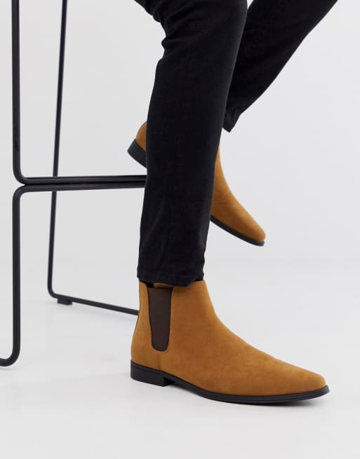 Asos Design Chelsea Boots In Tan Faux Suede Asos