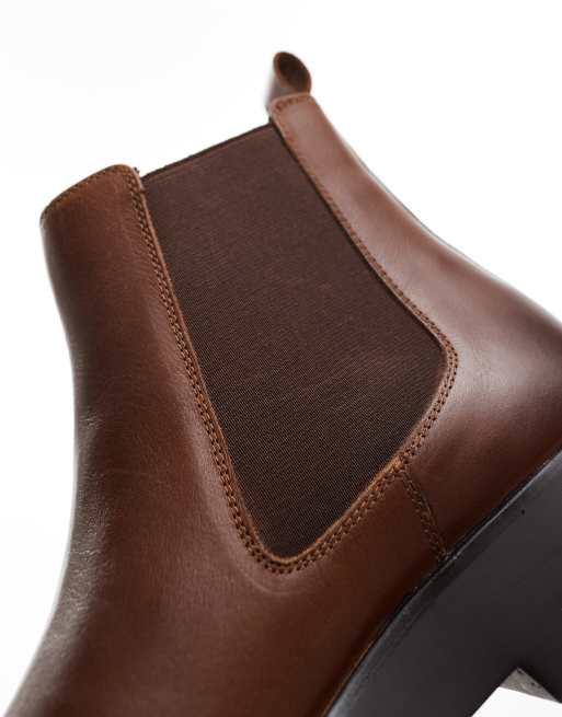 ASOS DESIGN chelsea boots in tan leather with cleated sole ASOS