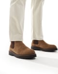 [ASOS DESIGN] ASOS DESIGN chelsea boots in tan suede with cleated sole-Brown 43 Tan