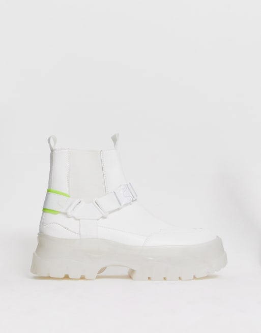 ASOS DESIGN chelsea boots in white faux leather with strap detail