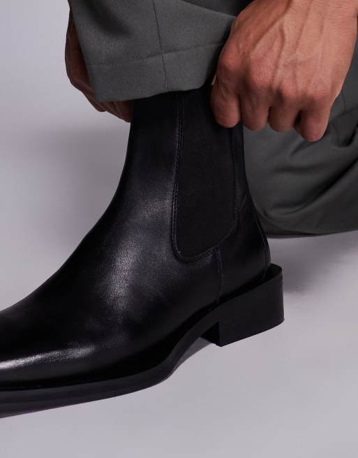 ASOS DESIGN - Chelsea boots in zwart leer met vierkante neus, 3 van 4