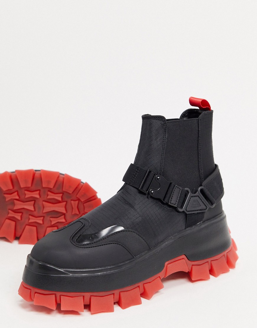 ASOS DESIGN - Chelsea boots in zwart met sierbandjes en dikke ombre zool met profiel