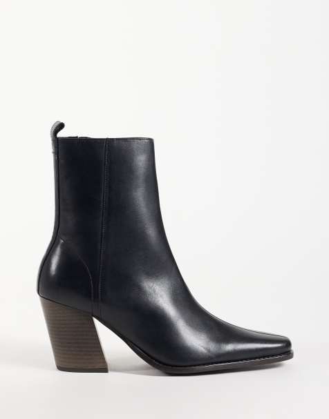 ASOS DESIGN chelsea boots med klack och naturfärgad sula i svart läder - view 1