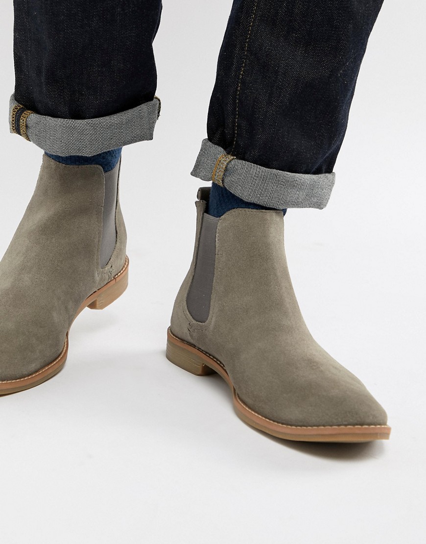 ASOS DESIGN - Chelsea boots met natuurlijke zool in grijs suède
