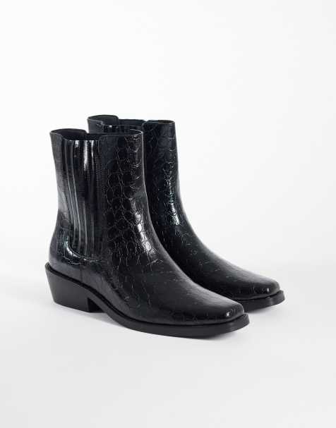 ASOS DESIGN Chelsea-Boots mit Cuban Heel und verdecktem Einsatz in Schwarz mit Kroko-Prägung - view 1
