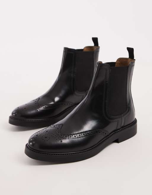 ASOS DESIGN - Chelsea boots van leer met brogue-details in zwart, 2 van 4