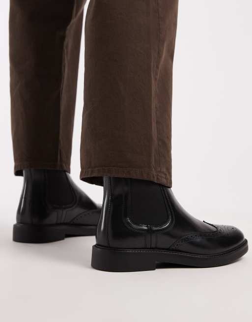 ASOS DESIGN - Chelsea boots van leer met brogue-details in zwart, 3 van 4