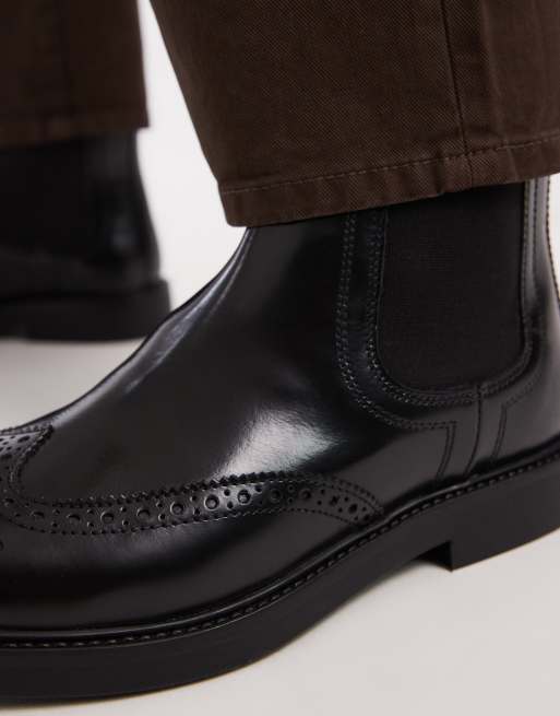 ASOS DESIGN - Chelsea boots van leer met brogue-details in zwart, 4 van 4