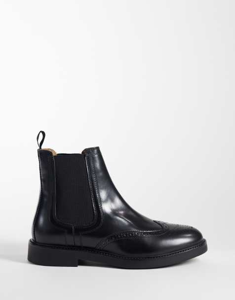ASOS DESIGN chelsea boots with brogue detailing in black leather - view 1