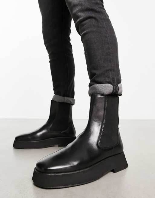 ASOS DESIGN chelsea boots with chunky sole in black leather ASOS