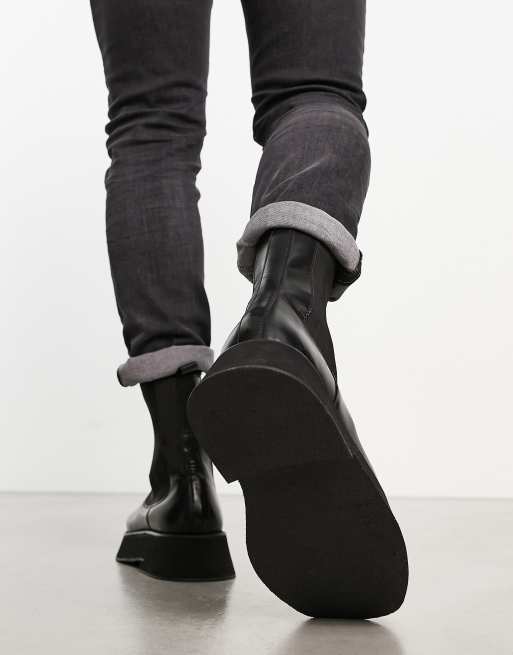 Asos design chelsea boots in black leather with chunky sole hotsell