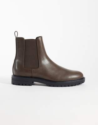 Asos Design Chelsea Boots With Cleated Sole In Brown