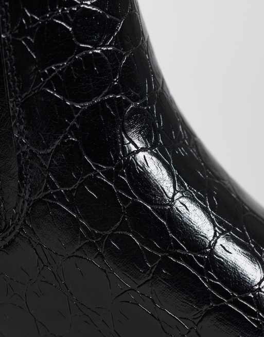 ASOS DESIGN chelsea boots with cuban heel and concealed gusset in black croc, 3 of 4