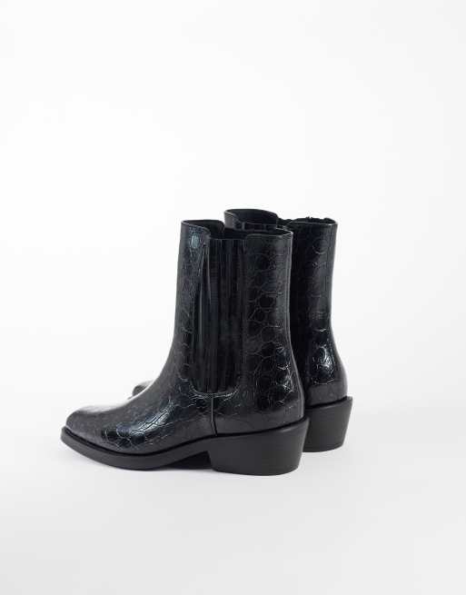 ASOS DESIGN chelsea boots with cuban heel and concealed gusset in black croc, 4 of 4