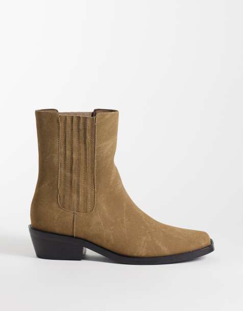 ASOS DESIGN chelsea boots with cuban heel and concealed gusset in light brown - view 1