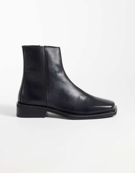 ASOS DESIGN chelsea boots with square toe in black leather - view 1