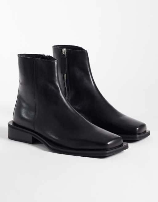 ASOS DESIGN chelsea boots with square toe in black leather, 3 of 4