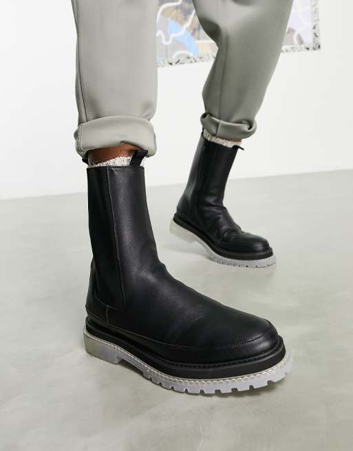 ASOS DESIGN chelsea calf boots in black faux leather with translucent chunky sole, 3 of 4