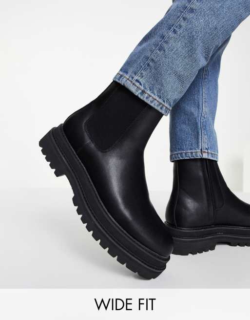 Asos design chelsea boots in black leather with chunky sole hotsell