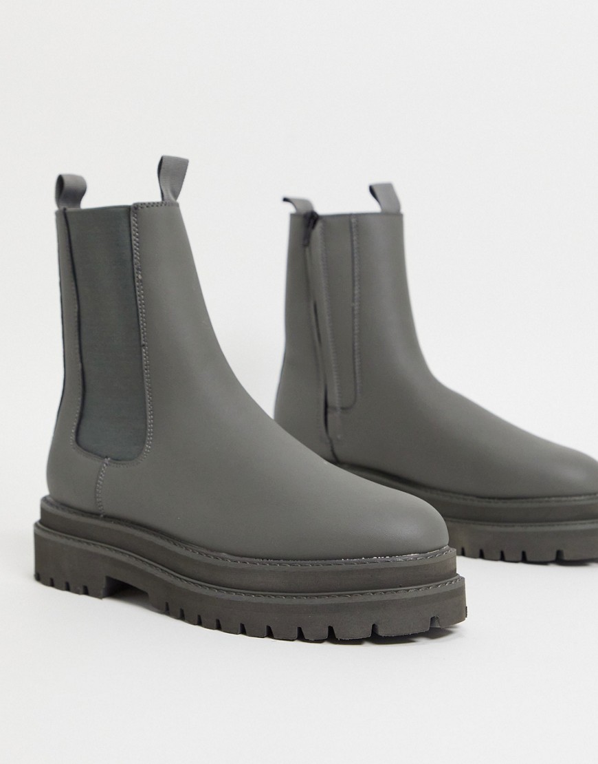 ASOS DESIGN chelsea calf boots in gray faux leather-Grey