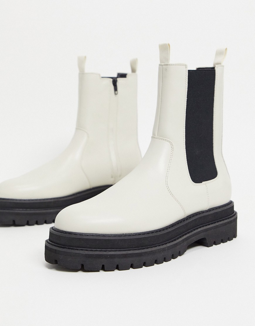 ASOS DESIGN chelsea calf boots in off white faux leather