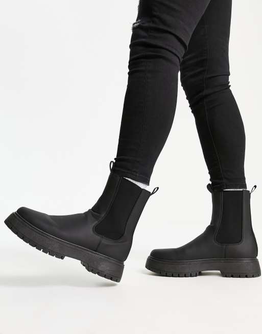 Asos design chelsea boots in black leather with 2025 chunky sole