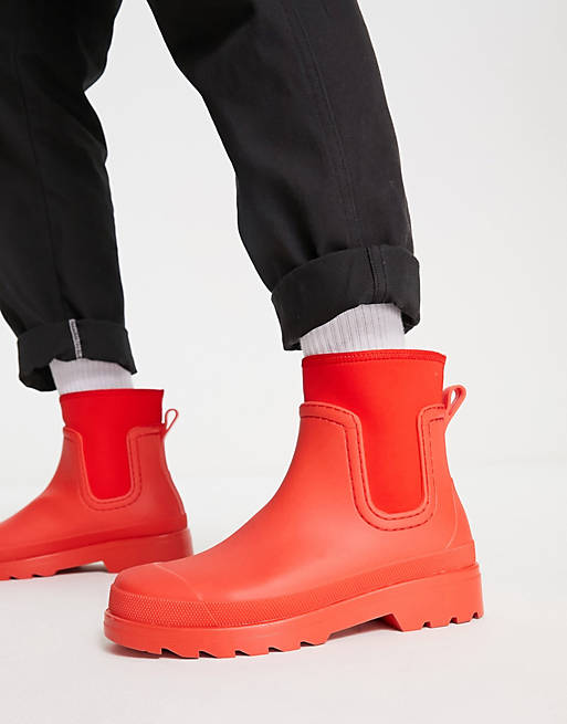 Hindre økse deres ASOS DESIGN - Chelsea - Røde gummistøvler med detalje i scuba-stof | ASOS