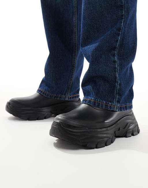 ASOS DESIGN chelsea rubber boots in black with chunky sole