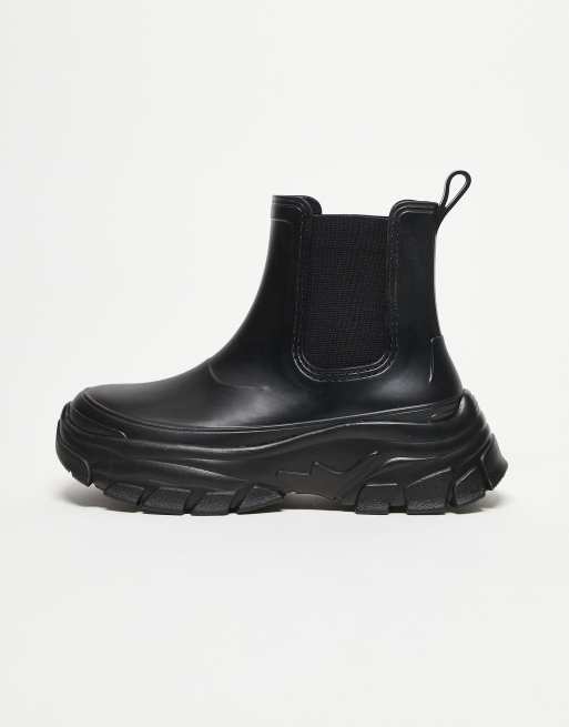 ASOS DESIGN chelsea rubber boots in black with chunky sole
