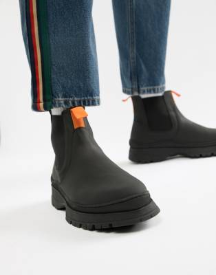 asos design chelsea boots in black leather with chunky sole