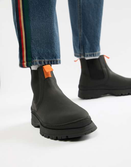 ASOS DESIGN chelsea sneaker boots in black leather with chunky sole