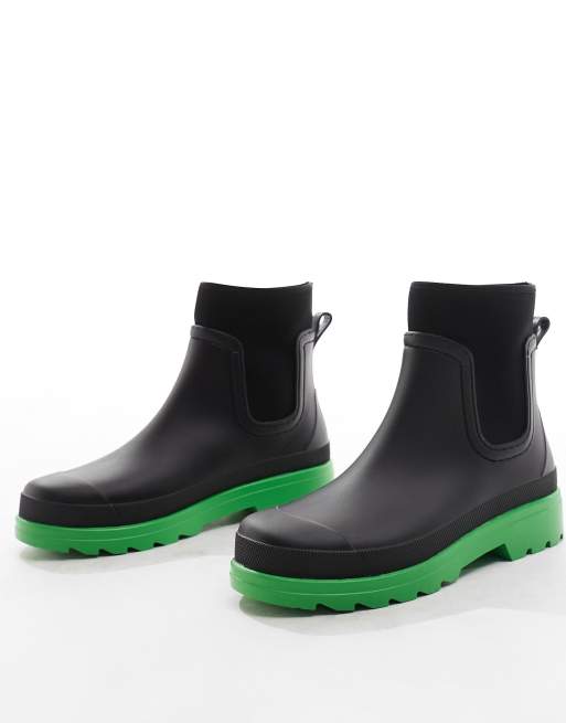 ASOS DESIGN - Chelsea - Sorte gummistøvler med grønne kontrastsåler, 4 af 4