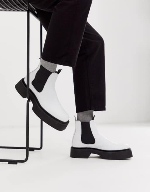 asos design roisin premium leather square toe boots in black