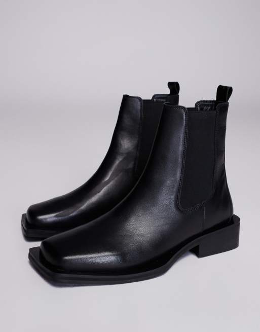 ASOS DESIGN – Chelsea-Stiefel aus Leder in Schwarz mit Absatz und