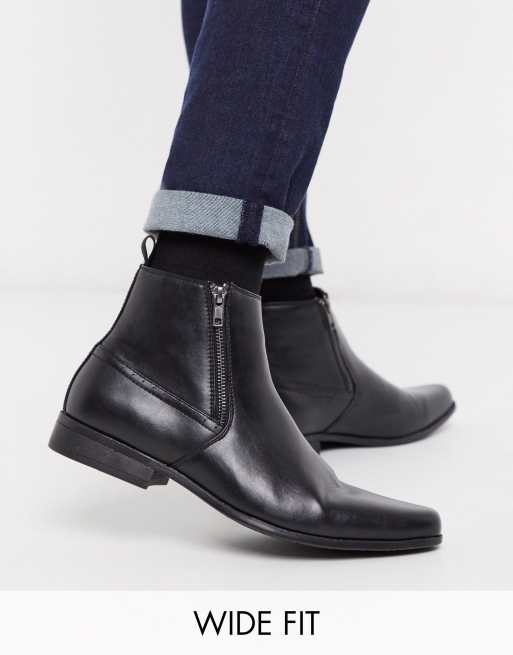 ASOS DESIGN – Chelsea-Stiefel aus Lederimitat mit Reißverschlüssen, weite Passform