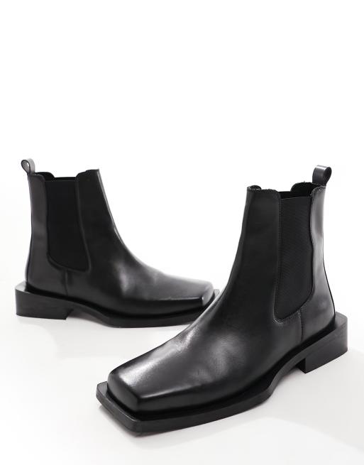 ASOS DESIGN Chelsea Stiefel aus schwarzem Leder mit abgeschragter Sohle ASOS