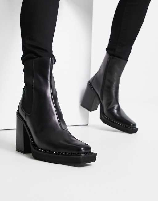 ASOS DESIGN Chelsea Stiefel aus schwarzem Leder mit Absatz und Nietendetail