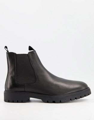 ASOS DESIGN – Chelsea-Stiefel aus schwarzem Leder mit robuster Sohle
