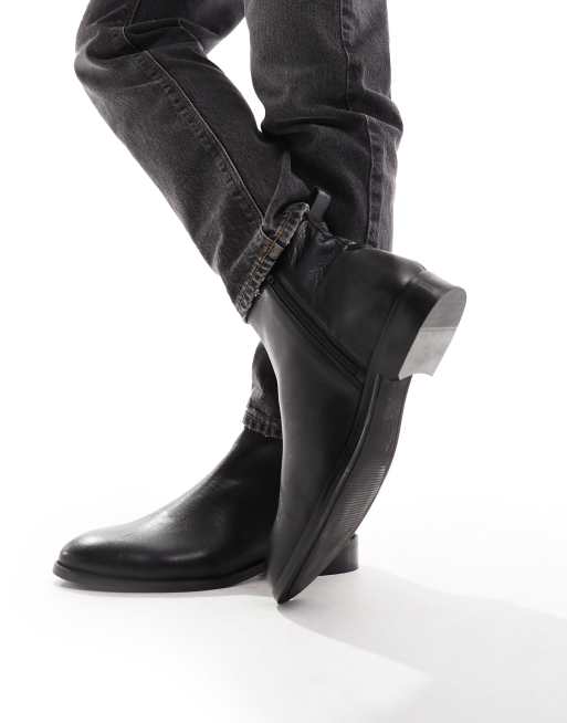 Asos black leather chelsea boots sales