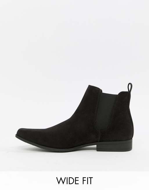 ASOS DESIGN – Chelsea-Stiefel aus schwarzem Wildlederimitat, weite Passform