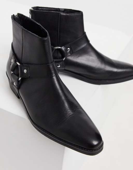 ASOS DESIGN – Chelsea-Stiefel im Westernstil aus schwarzem Leder mit Schnallendesign, 4 von 4