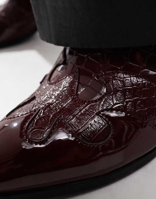 ASOS DESIGN – Chelsea-Stiefel in burgunderroter Lackoptik mit Westerndetail, 4 von 4