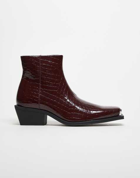 ASOS DESIGN – Chelsea-Stiefel in Kroko-Burgunderrot mit kubanischem Absatz - view 1