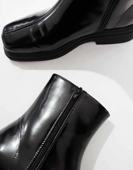 Asos black patent ankle boots online