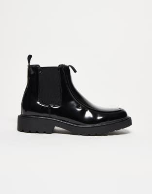 Chelsea-Stiefel in Schwarz mit Profilsohle Schwarz 46