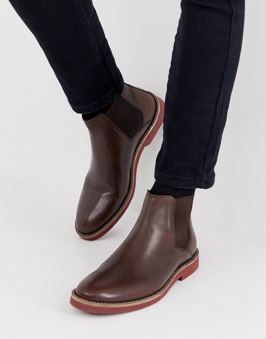 ASOS DESIGN chelsea-støvler i brunt skind med kontrastsål