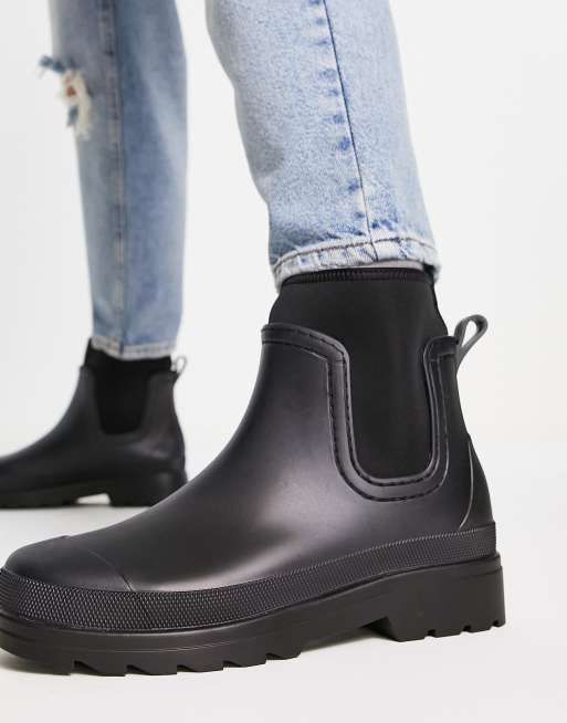 ASOS DESIGN chelsea wellington boot with scuba-style fabric detail in black, 3 of 4