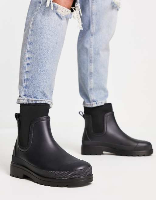 ASOS DESIGN chelsea wellington boot with scuba-style fabric detail in black, 4 of 4