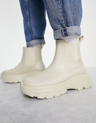 ASOS DESIGN chelsea wellington boots with chunky sole in stone - ASOS Price Checker