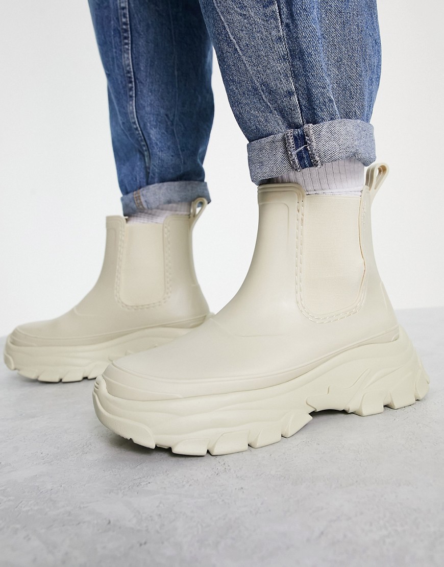 Asos Design Chelsea Wellington Boots With Chunky Sole In Stone-Neutral